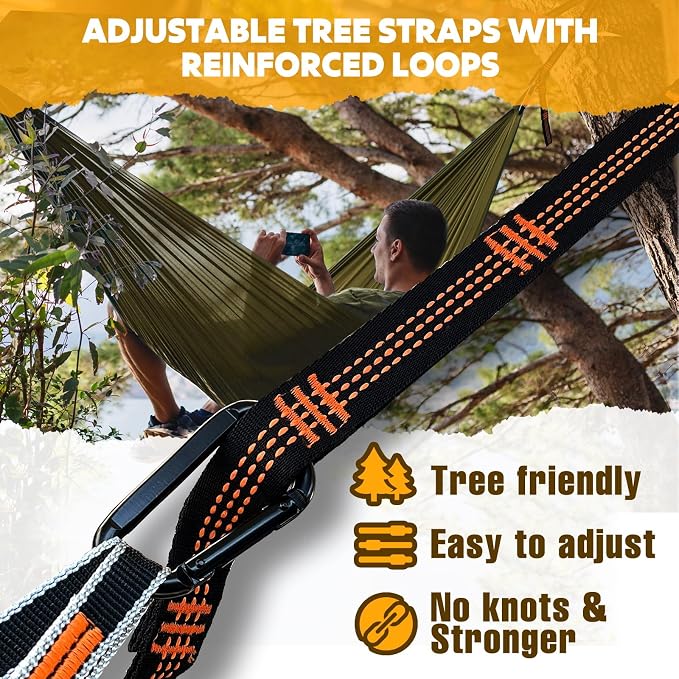 NATUREFUN Ultra-Light Travel Camping Hammock | 300kg Load Capacity,Breathable,Quick-Drying | 2 x Premium Carabiners,2 x Nylon Slings Included | Outdoor Indoor Garden - Image 3