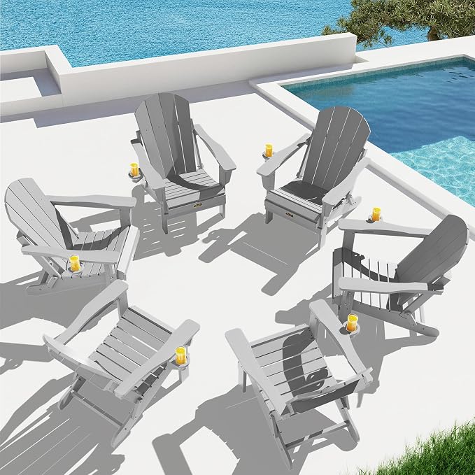 SERWALL Folding Adirondack Chair Set of 4, Weather Resistant HIPS Patio Chairs with Cup Holder for Garden Outdoors Fire Pit- Spanish Gray - Image 9