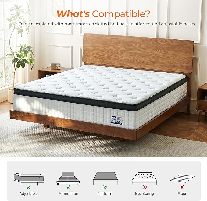 12 Inch Full Mattress, Medium Firm Full Size Hybrid Mattress with Pocket Springs for Breathability, Pressure Relief, Motion Isolation, Pro Coil Edge Support, CertiPUR-US Certified