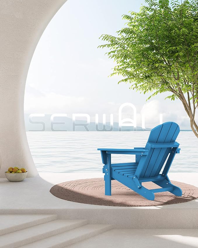SERWALL Folding Adirondack Chair Set of 6, Weather Resistant HIPS Lawn Chairs with Cup Holder for Garden Outdoors Fire Pit- Sapphire - Image 6