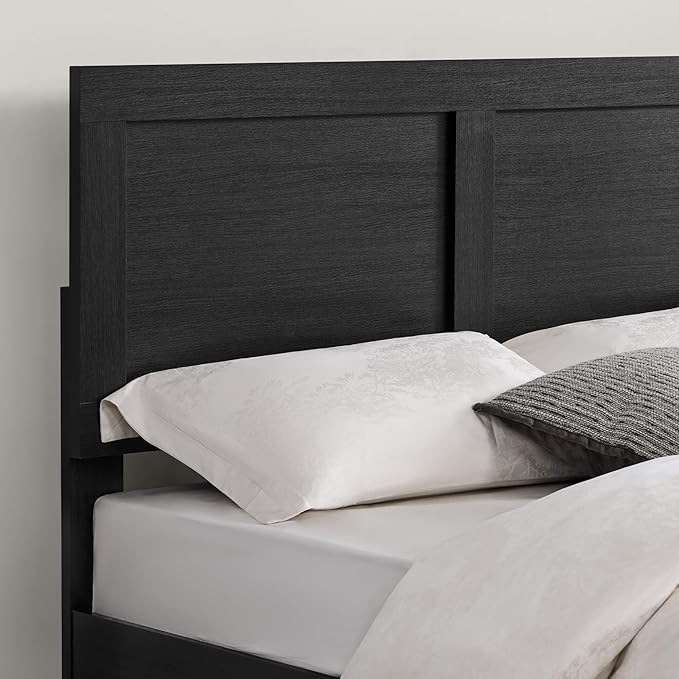KISLOT Wood Bed Frame, Full Size Wooden Platform Bed Frame with Headboard and Footboard Mattress Foundation Farmhouse Bedroom Furniture No Box Spring Needed