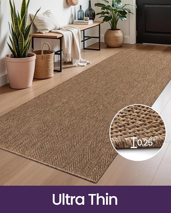 DEXI Hallway Runner Rug 3.3x10, Woven Braided Farmhouse Runner Carpet Indoor, Absorbent Thin Long Entryway Runners for Kitchen, Laundry Room, Patio Entrance, Brown - Image 6