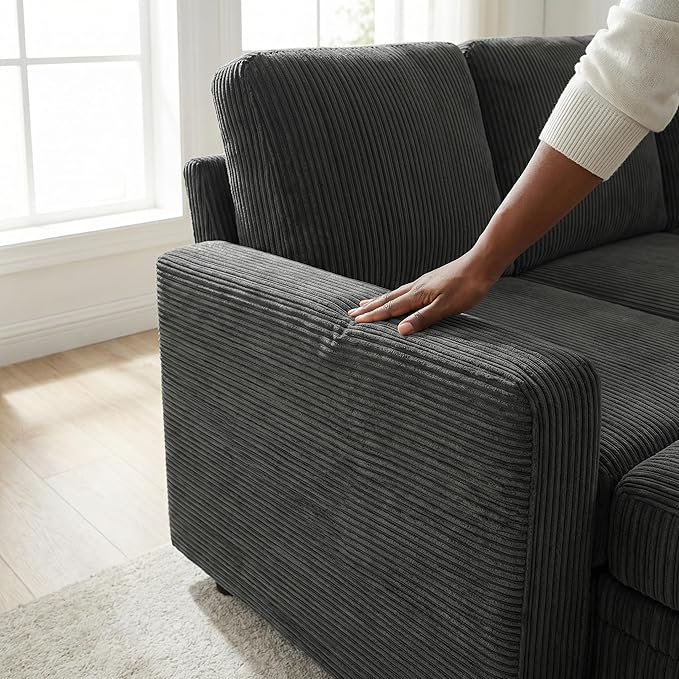 7-Seater Large Sectional Couch with Pull Out Bed, L Shaped Corduroy Sofa with Storage, Convertible Modular Sofa, for Living Room, Apartment, Gray