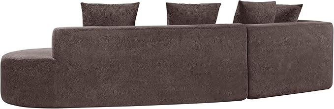 Merax 2-Piece 116" L-Shaped Modular Sectional Sofa Set, 4 Seat Fully Assembled Curved Upholstery Couch with High-Density Compressed Sponge, Chaise Lounge & 4 Pillows for Living Room, Brown