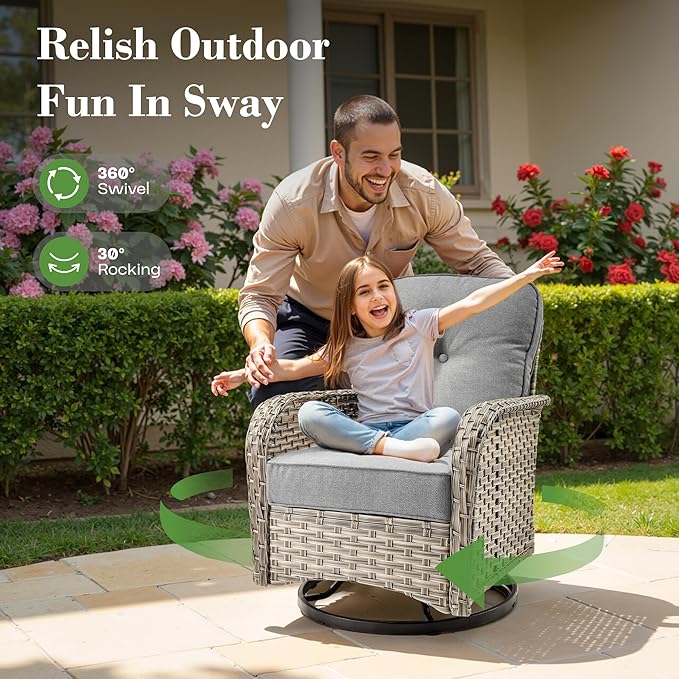 9 Pcs Patio Furniture with Fire Pit Table, Outdoor Rattan Wicker Conversation Set with Glowing Coffee Table, Comfy Sectional Sofa for Porch Balcony Backyard Pool, Grey