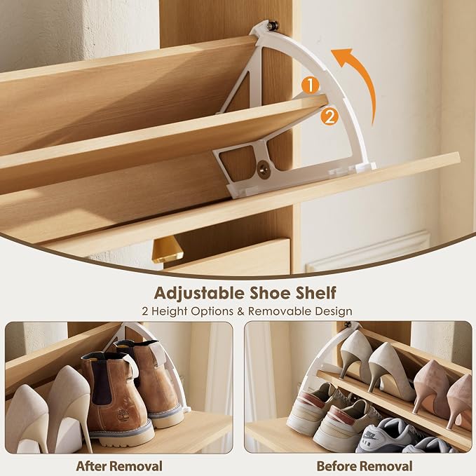 Nicetree Shoe Storage Cabinet, Slim Shoe Cabinet, Hidden Shoe Rack Cabinet, Shoe Storage Cabinet for Entryway, Hallway, Foryer, Natural Oak - Image 7