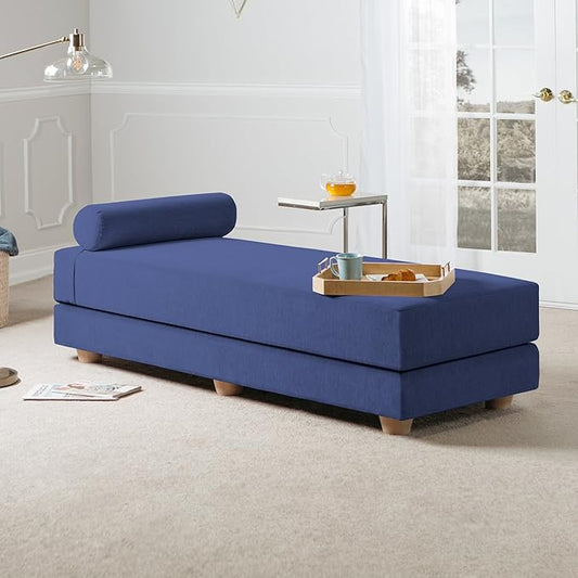 Jaxx Alon Daybed - Fold-Out Sleeper Chaise with Premium Memory Foam Queen-Size Mattress - Made in The USA, Navy
