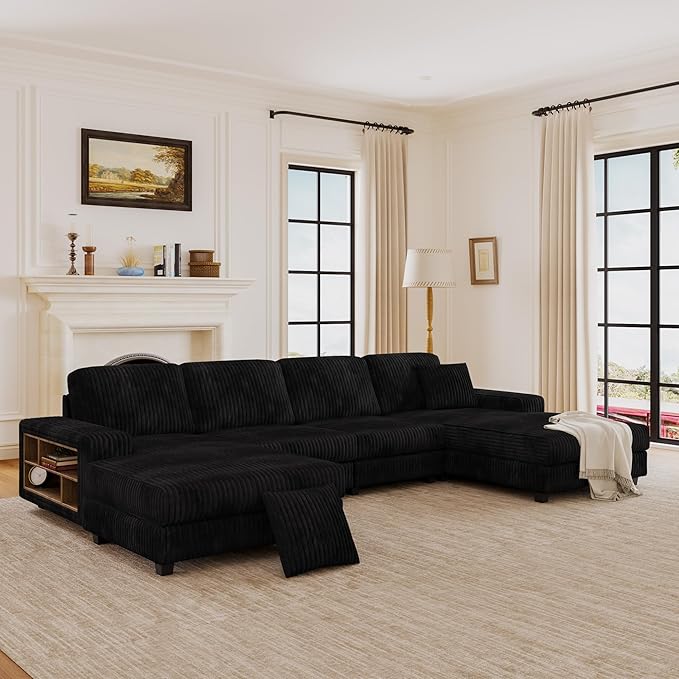 ERYE U-Shaped Modular Sectional Sofa Convertible Symmetrical Sofa Couch with Removable Chaise Lounges, U Shaped Double Chaises Sectional Couches with Storage Armrests