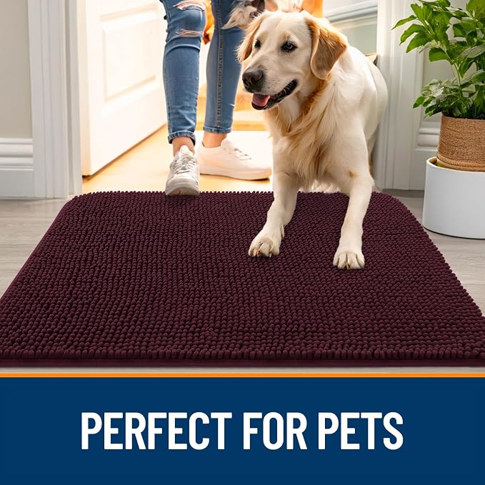 OLANLY Dog Door Mat for Muddy Paws 70x35, Absorbs Moisture and Dirt, Absorbent Non-Slip Washable Doormat, Quick Dry Chenille Mud Mat for Dogs, Entry Indoor Entryway Carpet for Inside Floor, Russet - Image 6