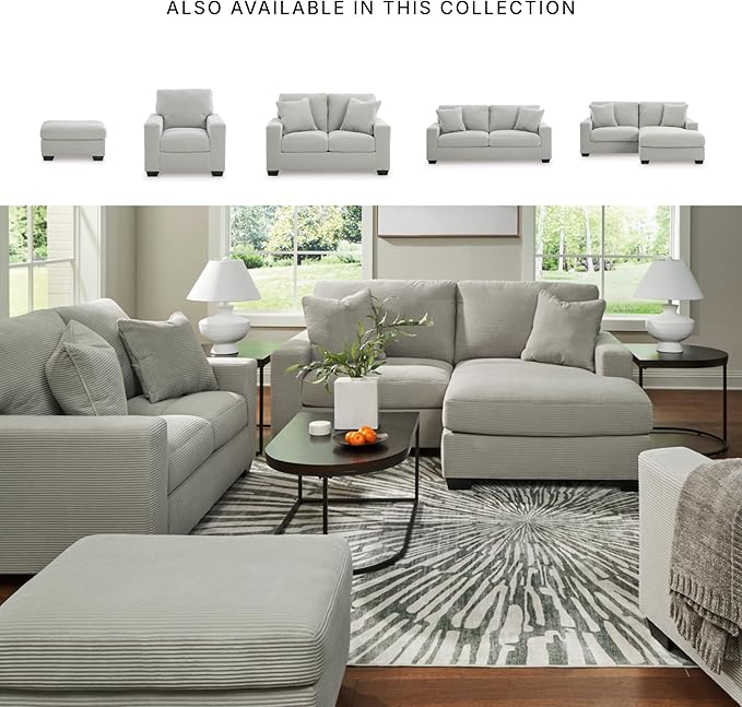 Signature Design by Ashley Ammon Contemporary Anti Sag Sofa Chaise with Loose Seat Cushion and 2 Accent Pillows, Light Gray