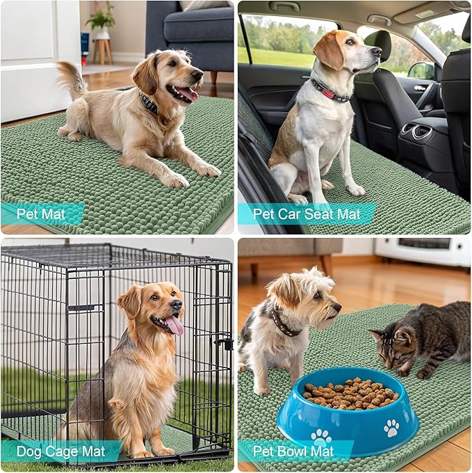 OLANLY Dog Door Mat for Muddy Paws 59x24, Absorbs Moisture and Dirt, Absorbent Non-Slip Washable Doormat, Quick Dry Chenille Mud Mat, Entry Indoor Entryway Carpet for Inside Floor, Olive Green - Image 7