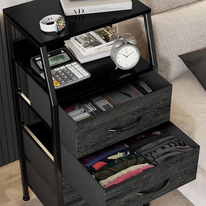 Dresser with 4 Drawers, Storage Organizer with 4 Drawers, Vertical Fabric Storage Stand, Nightstand Bedside Table, Sturdy Steel Frame & Wooden Top - Image 6