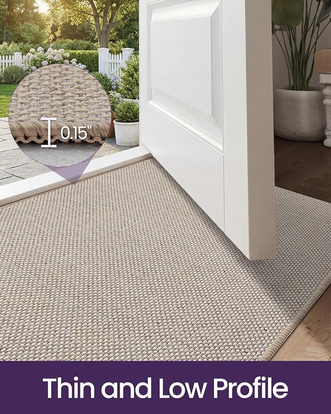 DEXI Ultra Thin Door Mat Indoor Entrance 17x30, Non Slip Rubber Backed Entryway Mats Dirt Trapper, Low Profile Front Doormat for Inside Entry, Patio, Porch, Beige - Image 3