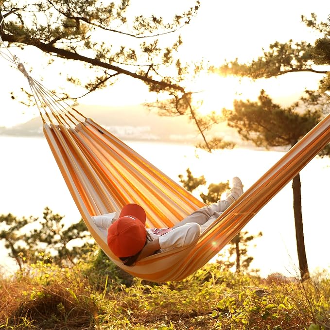 INNO STAGE Brazilian Double Hammocks - Woven Hammock Two Person Hanging Camping Bed for Patio, Backyard, Porch, Outdoor and Indoor Use - Soft Canvas Hammock with Portable Carrying Bag Yellow - Image 3