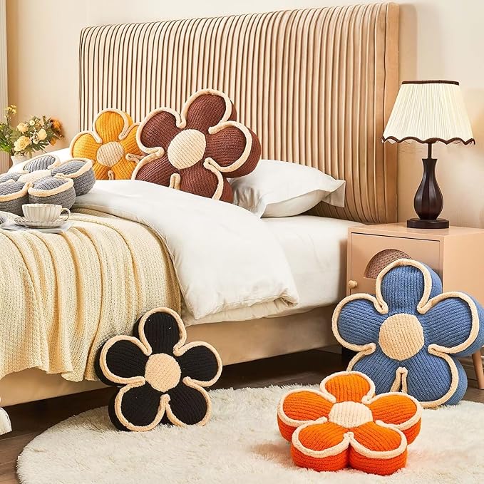 Kcvvcr Flower Pillow, Soft Flower Shaped Floor Cushion, Flower Decorative Throw Pillow, Cute Flower Seating Cushion, Flower Room Décor Plush Pillows for Sofa Couch Bed (17.7 Inch, Peach Pink)