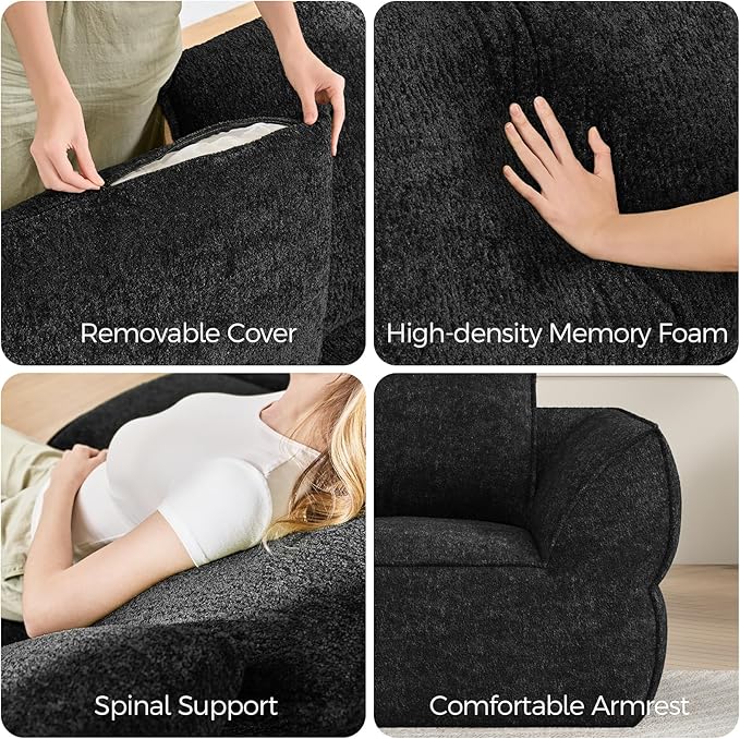 42.5" Single Cloud Sofa, Boneless Couch for Small Spaces, Modern Comfortable Upholstery Sofas with Pillows for Living Room, Apartment, Dorm, Office, Removable Cover, No Assembly Required