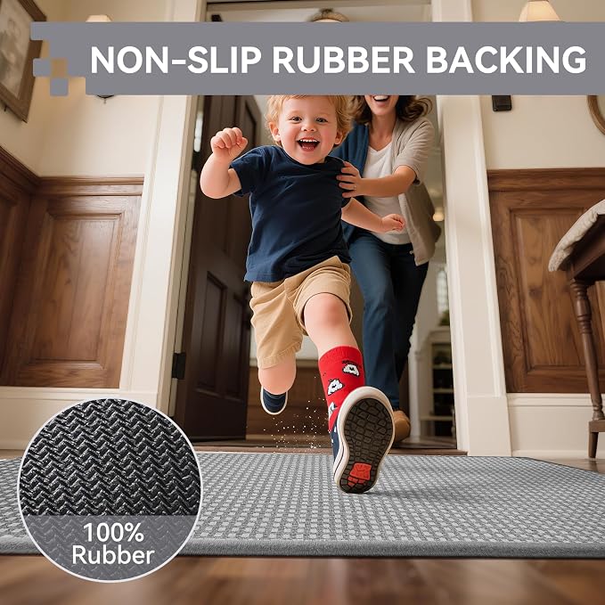 Front Door Mat 31''x47'', Absorbent Dirt Resist Washable Non Slip Low-Profile Indoor Doormat, Easy Clean Entryway Welcome Door Mats, Grey - Image 7
