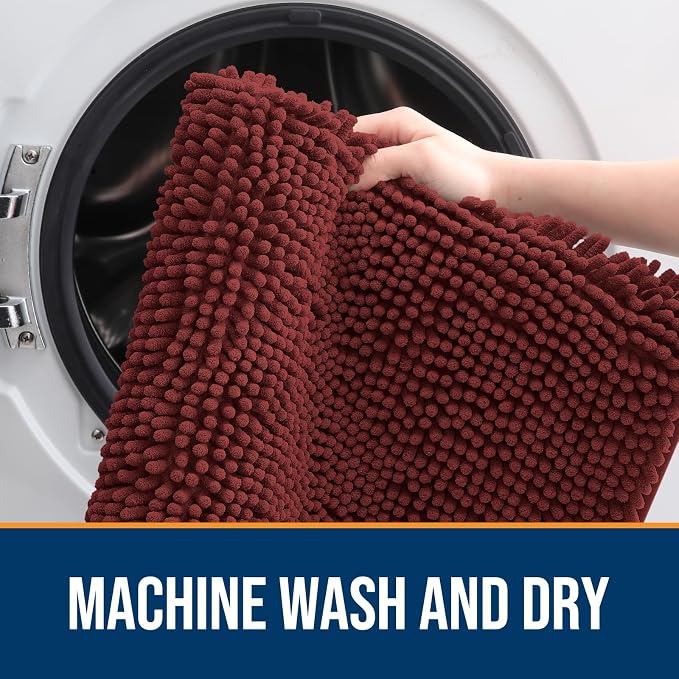 OLANLY Dog Door Mat for Muddy Paws 30x17, Absorbs Moisture and Dirt, Absorbent Non-Slip Washable Doormat, Quick Dry Chenille Mud Mat, Entry Indoor Entryway Carpet for Inside Floor, Caramel Russet - Image 5