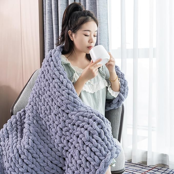 Chunky Knit Blanket - Luxury Soft Cozy 50 * 60 Throw Blanket,100% Woven Blanket Rope Knot Throw Blanket for Couch, Sofa, Home Decor, Gift - Machine Washable (Dark Grey, 40 * 50)