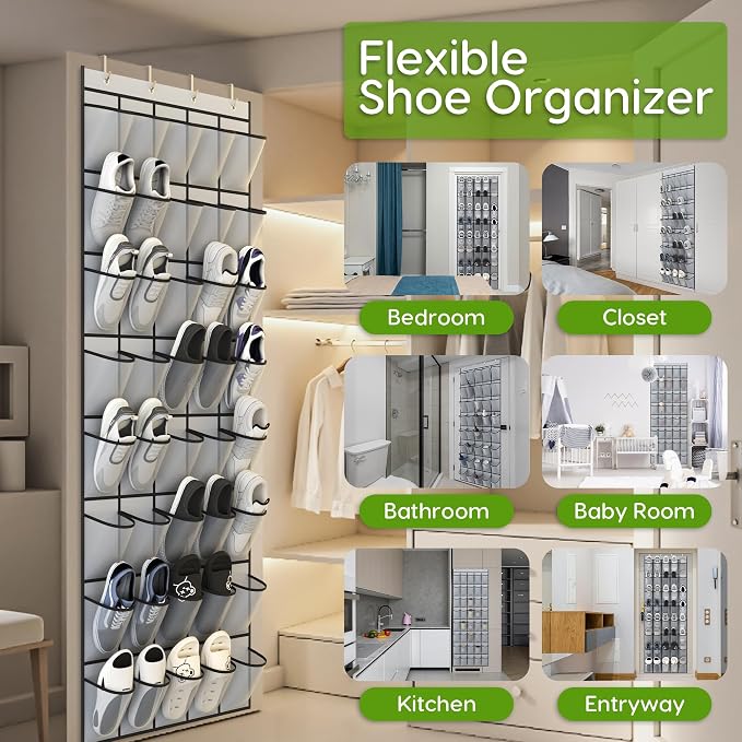 Unjumbly Over the Door Shoe Organizer with 40 Large Breathable Mesh Pockets, Space Saving Shoe Holder, Hanging Shoe Rack for Entryway Bedroom Closet Storage (Grey, 80 Pockets) - Image 3