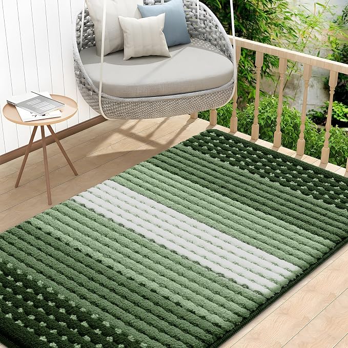 Kitinjoy Indoor Outdoor Door Mat, 48x32 Non-Slip Absorbent Dirt Trapper, Low-Profile Washable Inside Entrance Front Floor Mat, Sturdy Soft Entry Dotted Ombre Doormats for Entryway, Green by Kitinjoy