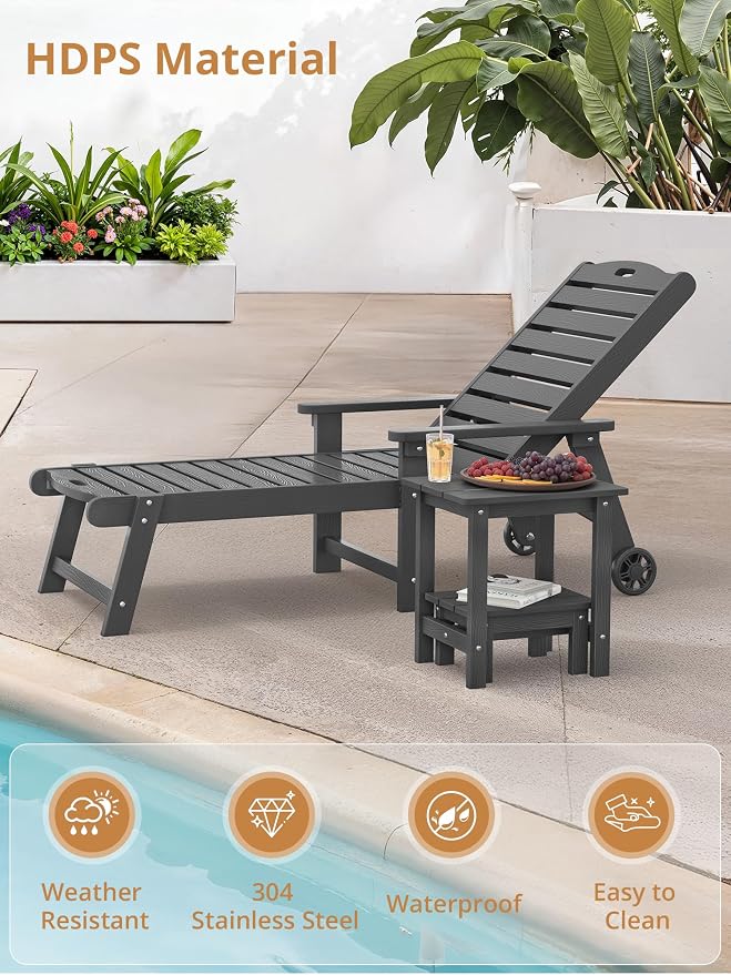 LUE BONA Outdoor Side Table, 2-Tier HDPS Outdoor Nesting End Table with Removable Small Foot Stool for Patio, Deck, Poolside, Low Maintenance & Weather Resistant,Dark Gray - Image 4