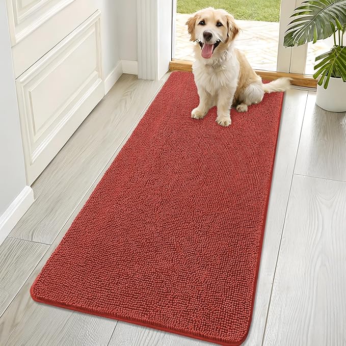 OLANLY Dog Door Mat for Muddy Paws 70x32, Absorbs Moisture and Dirt, Absorbent Non-Slip Washable Doormat, Quick Dry Chenille Mud Mat for Dogs, Entry Indoor Entryway Carpet for Inside Floor, Maple Red by OLANLY