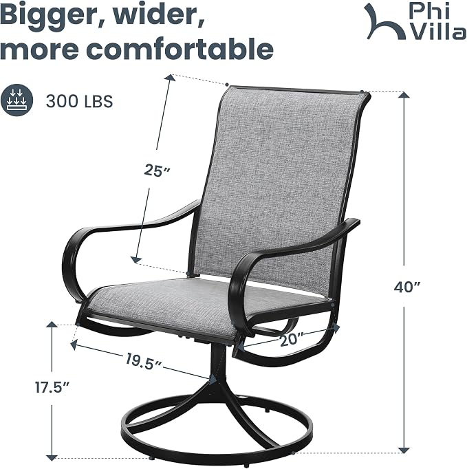 PHI VILLA Patio Swivel Dining Chairs Set of 6, Outdoor Chair with Textilene Mesh Fabric & Black Metal Frame for All Weather Outdoor Lawn Garden Poolside (Gray) - Image 3