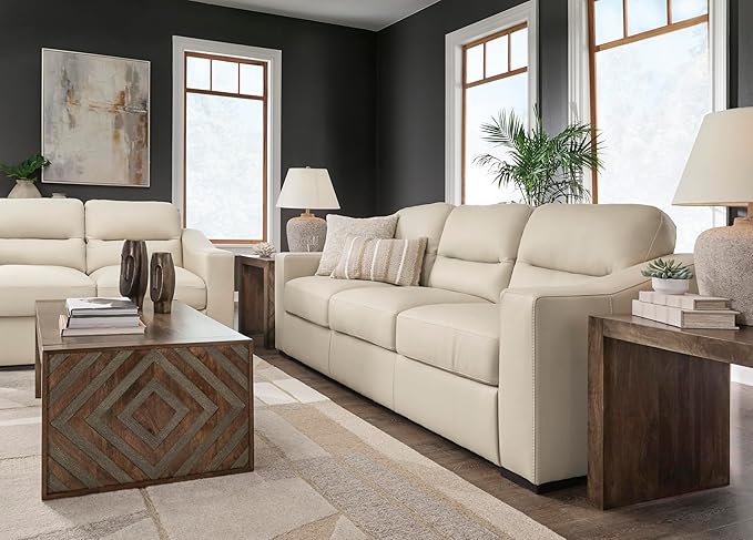 Signature Design by Ashley Treasure Trove Contemporary Leather Match Sofa, Beige