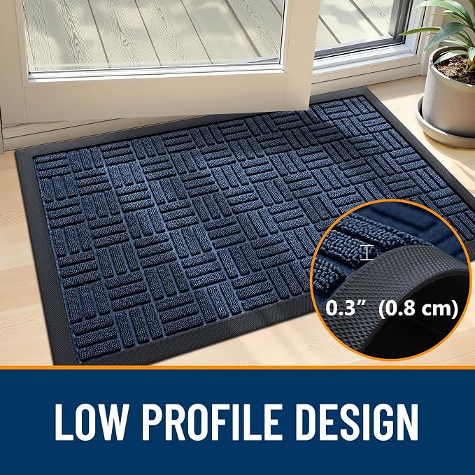OLANLY Front Door Mat Outside Entrance 33x21, Absorbent, Heavy Duty Sturdy Natural Rubber Doormat Indoor Outdoor, Non-Slip, Stain and Fade Resistant, Low Profile Floor Mat for Entryway, Navy Blue - Image 5