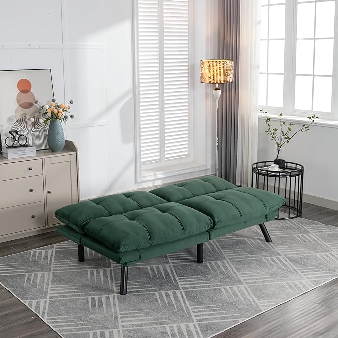 Ball & Cast 71" Futon Sofa Bed, Mordern Upholstered 2 Seater Couch with Adjustable Backrest,Folding Loveseat with Metal Legs for Living Room,Office,Emerald