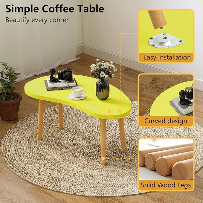 Mango Coffee Table Low Table with 4 Solid Wood Sturdy Legs,Floor Table Desk for Sitting on The Floor,19.7"D x 31.5"W x 16"H Inches,Living Room/Toy room Furniture,Rental house Furniture (Yellow)