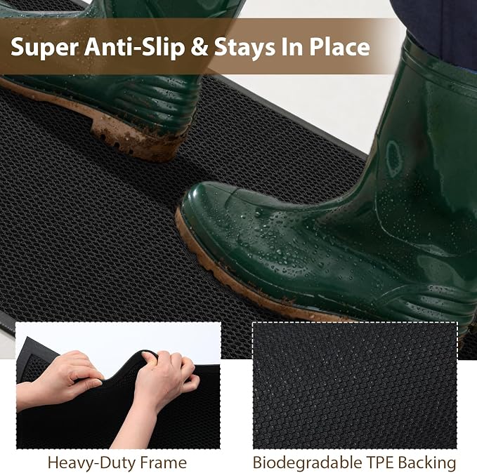 Front Door Mat Outside Entrance 32"x48" Black,Heavy-Duty Dirt Trapper Outside Welcome Mat, Non Slip Durable Rubber Entrance Doormats for Entryway Porch, Stain Resist Waterproof All-Season All-Weather - Image 4