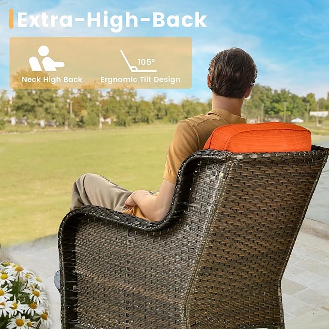HOOOWOOO Patio Furniture Set,7 Piece Outdoor Furniture,Wicker Patio Conversation Couch Chairs Ottoman Set,Orange Red