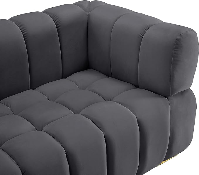 Meridian Furniture 670Grey-L Gwen Collection Modern | Contemporary Velvet Upholstered Loveseat with Deep Biscuit Tufting