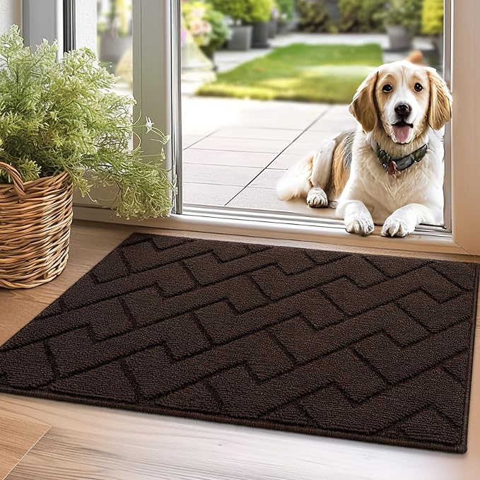 hicorfe Indoor Doormat, Welcome Door mat, Non Slip Door Mats 20"x31.5" Absorbent Resist Dirt Entrance Inside Floor Mats for Entryway Washable Low-Profile(Coffee) by Hicorfe