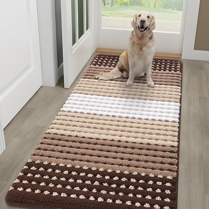 Kitinjoy Indoor Outdoor Door Mat, 59x24 Non-Slip Absorbent Dirt Trapper, Low-Profile Washable Inside Entrance Front Floor Mat, Sturdy Soft Entry Dotted Ombre Doormats for Entryway, Brown by Kitinjoy
