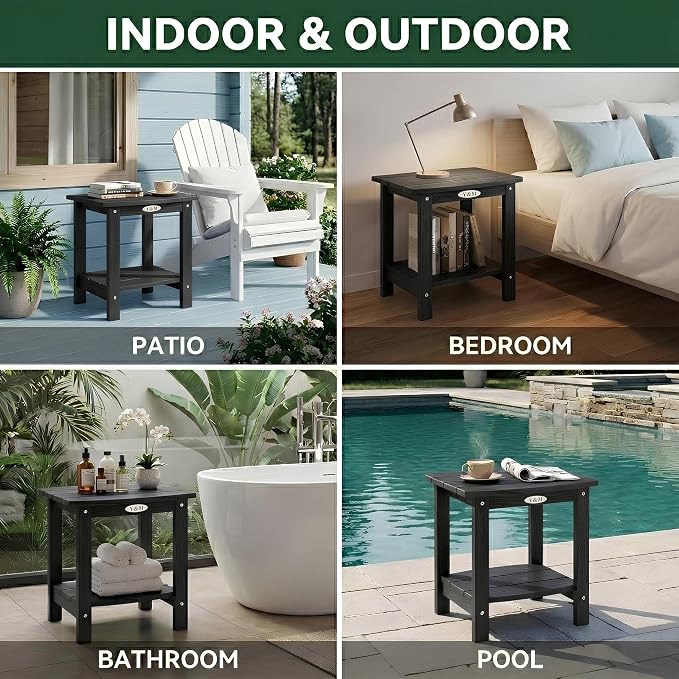 Y&M Outdoor Side Table, HIPS Adirondack Small Double Layer Table, Waterproof Square Outside Table, Balcony Modern End Tables for Patio, Pool, Beach, Porch, Deck, Indoor or Outdoor Use, Black - Image 5