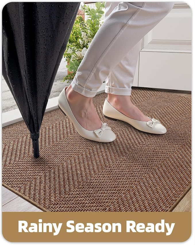 Color&Geometry Thin Front Door Mat Indoor Entrance Non Slip Rubber Backed, 24"x36" Indoor Door Mats for Entryway, Dirt Trapper Double Doormat, Washable Front Door Rugs, Dark Beige - Image 7