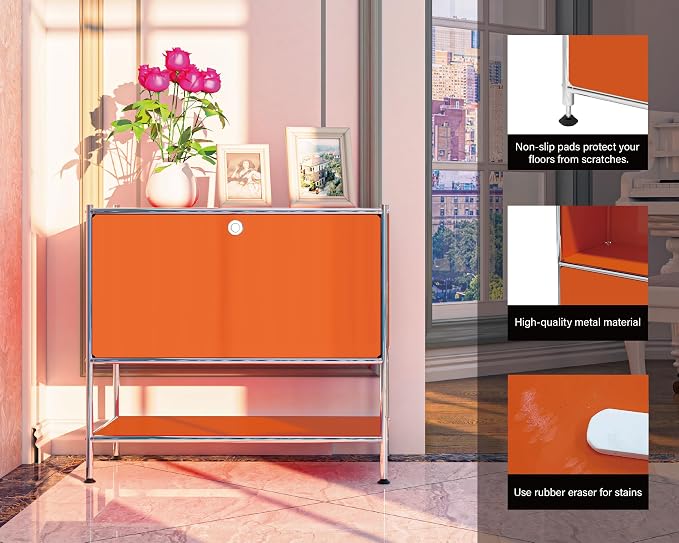 Metal Sidetable with Flap Door, 27.5" Height - DIY Modern Furnishing for Home, Office, Foyer, Bedroom - Night Stand, Book Shelf, Bookshelf, Cube Storage Organizer, Bedside Table (Orange) - Image 4