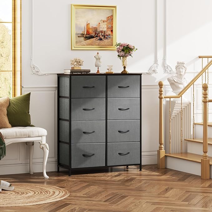 WLIVE Fabric Dresser for Bedroom, Tall Dresser with 8 Drawers, Storage Tower with Fabric Bins, Double Dressers, Chest of Drawers for Closet, Living Room, Hallway, Dark Gray - Image 4