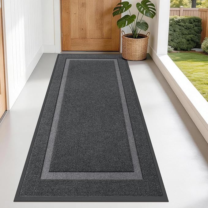 OLANLY Front Door Mat Indoor Outdoor Entrance, Waterproof All-Season, All-Weather Doormat, Sturdy Natural Rubber, Fade Resistant, Low Profile, Easy Clean Patio Porch Entryway Mat, 71x34, Grey by OLANLY