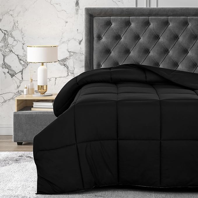 LUX Décor Queen Comforter – 88x88 Ultra-Soft Down Alternative Duvet Insert with Corner Tabs & Box Stitching, Hotel Quality Plush Microfiber Bedding, Oeko-TEX Certified - Black