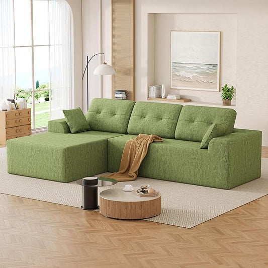 Ball & Cast 106" Modular Sectional Sofa,Cloud Chenille Couch with Deep Seat,Boneless L-Shaped Sectional,Modern Comfort Upholstered Sofa for Living Room,No Assembly Required (Green, Left Facing Chaise)