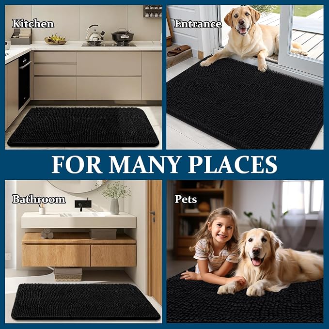 OLANLY Dog Door Mat for Muddy Paws 45x27, Absorbs Moisture and Dirt, Absorbent Non-Slip Washable Doormat, Quick Dry Chenille Mud Mat for Dogs, Entry Indoor Entryway Carpet for Inside Floor, Black - Image 8