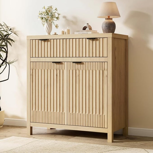 Fatmok Fluted Buffet Cabinet with Storage, 34" Tall Modern Arched Sideboard Cabinet w/AdjustableShelves,Wooden Modular Coffee Bar for Dining Room, Kitchen, Living Room, Entryway, Natural by Fatmok