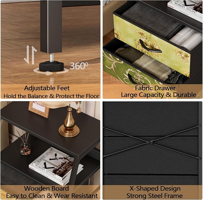 Furnulem Retro 5 Drawers Dresser, Tall Dressers for Bedroom, Closet, Hallway, Nursery, Fabric Storage Tower Organizer, Vertical Nightstand Side Table Furniture, Steel Frame, Wood Top - Image 5