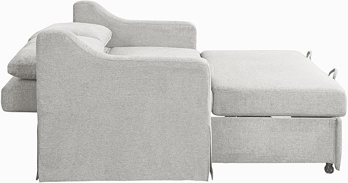 Serta Hawthorne 66.1" Slipcovered Convertible Sleeper Loveseat, Full Size, Dreamcoil Comfort, FingerGuard Pinch Point Protection, Polyester Tweed Fabric, Linen