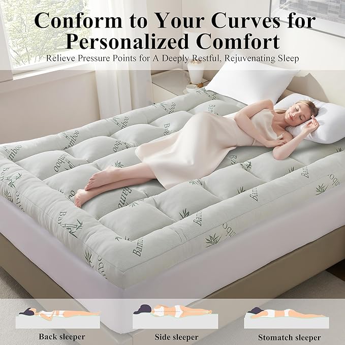 ELNIDO QUEEN® 3 Inch Memory Foam Mattress Topper King Size - Cooling Breathable Bamboo Viscose Pillow Top for Hot Sleepers, 1700 GSM Fill, Ultra Soft Mattress Pad for Back Pain Relief, 3"x78"x80"