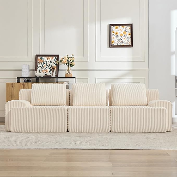 KIGOTY Modular Sectional Sofa, 3 PCS Comfy Cloud Sectional Couch with Deep Seat, Corner Sofa, Modern Boneless Couch for Living Room, No Assembly Required,White